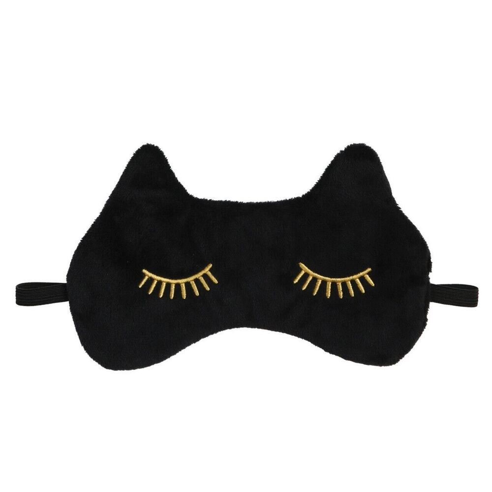 New Black Cat Kitten Gold Golden Eyelash Beauty Bedtime Plush Sleep Mask